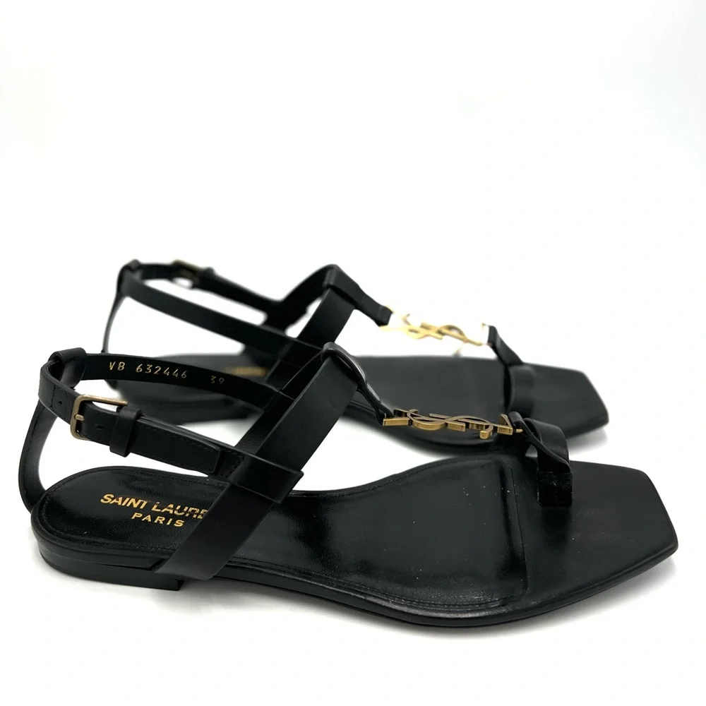 Yves Saint Laurent Black and Gold Sandals - Picture 3 of 7